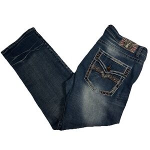 Men's Straight Fit Dark Blue Denim Jeans with Embroidered Back Pocket